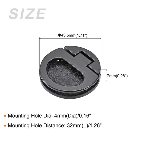 2 Pack Zinc Alloy Flush Ring Pull Handles 43.5mm OD x 7mm Deep with Screws Black Slam Latch size diagram