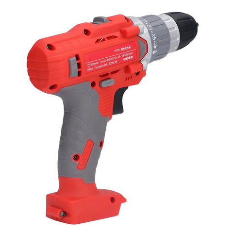 Zero Gimmicks Cordless Electric Drill With Dual Mode Rotation And 25 Adjustable Torsion For Serious Home Fixes and Pro Builds. Close-up of ergonomic handle.