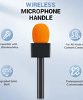 Super Smooth Grip Handheld Adapter For Wireless Lavalier Mics In A Solid Twin Pack Setup Compatible With Dji Rode And Hollyland Gear Perfect For Street Vlogging And Chill Podcast Recording with orange foam.