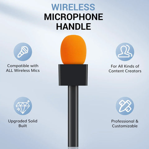 Super Smooth Grip Handheld Adapter For Wireless Lavalier Mics In A Solid Twin Pack Setup Compatible With Dji Rode And Hollyland Gear Perfect For Street Vlogging And Chill Podcast Recording with orange foam.