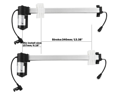 Rugged Electric Linear Actuator Motor Replacement For Mulin ML18 And ML18 005, 340mm stroke, dimensions marked.