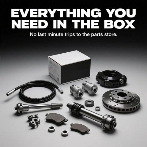 Front Wheel Bearing And Hub Assembly For Quick Bolt On Swap and Smooth Handling, includes all necessary components in a single box.
