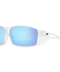Kickin Up Dust With These Slick Z87 Rated Safety Sunglasses Featuring Polarized Anti Glare Lenses UV400 Protection Hella Comfortable Wraparound Fit For Driving Riding And Outdoor Work In Matte Clear Blue Mirror, side view.