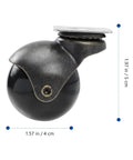 Two Inch Antique Brass Swivel Plate Furniture Casters with a black ball wheel, 1.57 in diameter, built tough for smooth rolling.