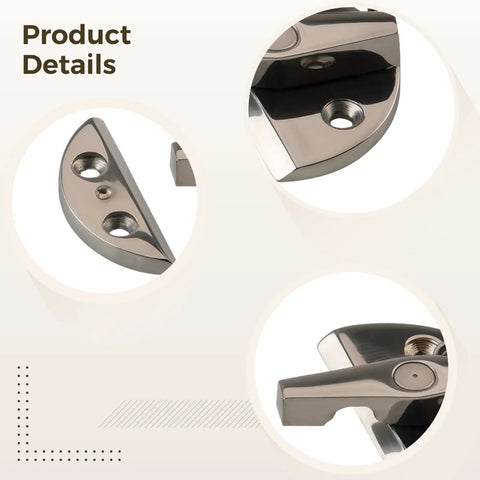 Close-up of Heavy Duty 316 Stainless Steel Turn Twist Button Latch with detachable circular hinge for boats.