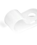 Heavy Duty 100 Pack Screw Mount Cable Clamps Secure Coax Cat6 And Network Wires Up To 0.31 Inch white plastic clip close-up view