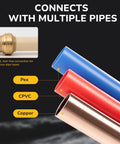 Three Quarter Inch Push To Connect Ball Valve Fitting connects with PEX, CPVC, copper pipes for fast flow and shutoff controls.