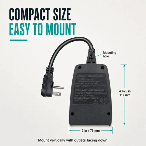 Compact size of Built Tough Outdoor 24 Hour Light Timer With Photocell Dusk To Dawn Sensor with mounting hole and plugs.