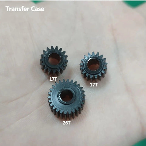 Beefed Up Front Planetary Gearbox Transfer Case Drive Shaft Skid Plate Set gears in palm, 17T and 26T sizes for SCX10 II 90046