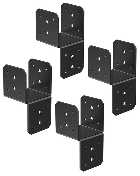 Beefy Four Pack Heavy Duty 4x4 Post Anchor and Joist Connector Brackets Without Screws, black 4 pcs for outdoor use