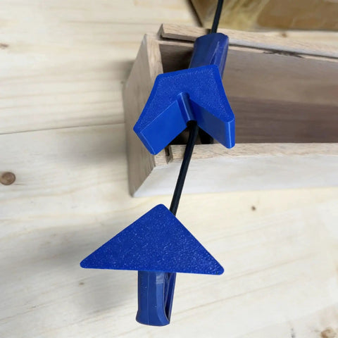 Tool Free 90 Degree Corner Clamp Adapter For Woodworking And Metalworking Projects No Fuss Quick Setup Corner Link That Boosts Your Work Efficiency And Helps You Nail Precise Right Angles On Any Project, blue plastic clamp on wood corner