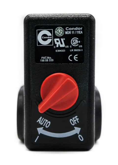 Drop Right In Heavy Duty Pressure Switch Replacement For Craftsman Black And Decker Dewalt Gear 130 To 160 Psi Auto Shutoff Unloader Valve Four Port Manifold Rig Ready, front view of pressure switch.