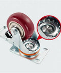 4 Pack 4 Inch Heavy Duty Swivel Caster Wheels With Locking Brakes, showcasing a close-up of the red wheel and metallic base.