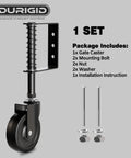 4 Inch Spring Loaded Gate Wheel With Built Like A Tank Shock Absorption, Heavy Duty Fence Caster For Wooden Gates, 200 Lb Capacity Outdoor Glide Roller with mounting hardware.