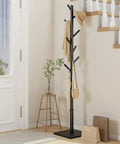 Solid Beech Wood Coat Rack Tree With Eight Hooks And Three Adjustable Heights For Bedroom Hallway Entry And Office Black Finish