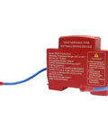 Smart Din Rail Fire Extinguisher Featuring Auto Heat Aerosol Release Ideal For Circuit Breaker Panels And Home Switchgear To Tackle Flames Smooth Zero Sweat Guaranteed, side view showing compact design.