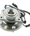 Heavy Duty Wheel Hub And Bearing Set Assembly Matching Left And Right Positions With A Slick Plug And Play Setup And Beefy Construction For A Smooth Everyday Commute Feel close-up view of front wheel hub bearing with sealed units and wiring.