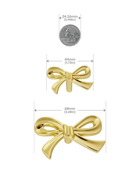 Brushed Gold Bow Dresser Knobs 4 Pack Large Decorative Cabinet Drawer Pulls for Girls Bedroom and Nursery Decor Two Size Options