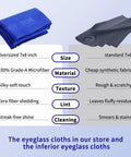Blue microfiber eyeglasses cleaning cloth, 7x8 inch, 20-pack for glasses, cameras, and phones