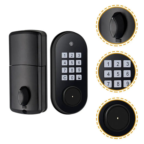 No-Fuss Electronic Keypad Deadbolt Lock With Seamless Keyless Entry Backup Wrench Key And Smart Auto Locking for front door setup, black finish.