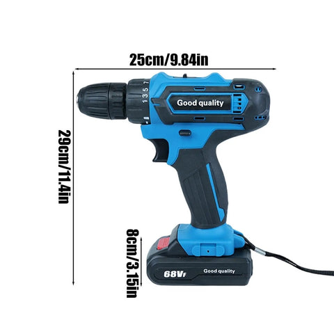 Heavy Duty 21V Brushless Cordless Drill Set With Badass Torque Two Speed Modes And Complete Screwdriver Bits For Concrete Metal Chores And Rapid Pro Diy Builds Today, side view with measurements