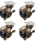 4 Pack Retro Brass Furniture Casters 2 Inch Swivel Ball Bearing Wheels Vintage Roller Set, angled view showing smooth rolling action.