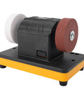 20V Cordless Mini Bench Grinder With Variable Speed Control 2000 To 6000 Rpm Dual Grinding Wheels on stable base for precision work.