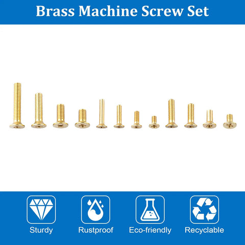 Brass machine screw set showing assorted sizes for electronics repair, included in Badass Brass Machine Screw And Nut Kit With Washers.