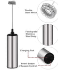 Rechargeable Milk And Coffee Frother Handheld Foam Maker For Lattes Cappuccinos Frappes And Hot Chocolate Barista Grade Foam Quick Electric Foam With Easy One Button Operation, stainless steel body and double whisk