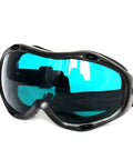 Heavy Duty Laser Safety Goggles Featuring Wide Spectrum Od4 Polycarbonate Lenses That Block Harmful Uv And Infrared Rays For Lab Tasks And Workshop Projects Providing Rock Solid Eye Protection With A Comfy Fit For Serious Shop Use No Cap, shown in profile view with blue lenses
