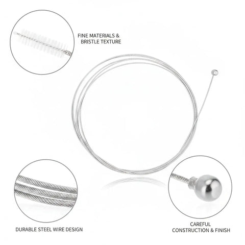 Heavy Duty Flexible Steel Drain Auger Knocks Stubborn Sink Clogs Dead Clears AC Condensate Lines And Bathroom Pipes With Ease Eco Friendly Way No Toxic Chemicals Needed Durable Wire Works Like Magic with durable steel wire and nylon brush.