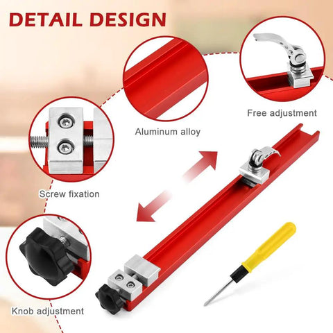 Circular Saw Guide Rail System With Double Locking Design And Aluminum Construction, adjustable base, detail view with clamps.