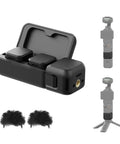 Dual Wireless Microphone Kit Featuring Portable Magnetic Lavalier Design With Snappy Plug Play Setup And Top Tier 24 Bit Audio, showcasing charger case.
