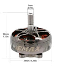 Set Of Four Boss Level Brushless Motors For Rc Fpv Racing Quads 2807 Frame 1500 Kv Multistrand High Torque Spare Parts with detailed view of an EMAX 2807 motor measuring 34mm.