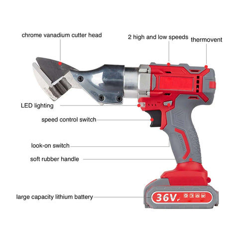36V Cordless Metal Shear Cutter With Copper Motor Heavy Duty Tin Snip For Corrugated Roofing And Sheet Metal, LED, Chrome Vanadium Blade
