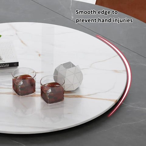 Slick Round Lazy Susan Turntable For Dining Tables With Smooth 360 Degree Rotation And Hella Sturdy Load Bearing Marble Texture Surface Easy To Clean Kitchen Serving Spinner 40 Inch Multi Color with smooth edge.