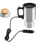 12V Car Heated Travel Cup Insulated Stainless Steel Thermos Mug 450ml Portable Water Heater For Heating Water Coffee Tea Milk On The Go Auto Cup Warmer