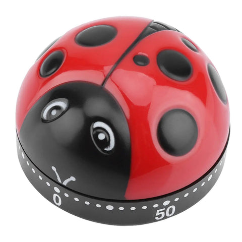 Wind Up Mechanical Timer With 60 Minute Countdown For Kitchen Cooking And Lab Tasks, Rugged Premium ABS Build, Loud Beep, Ladybug Design