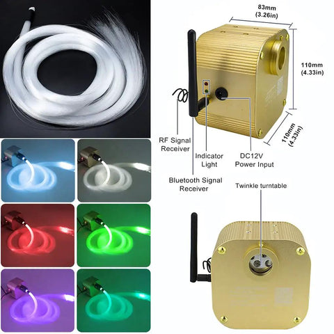 Bluetooth App Controlled 16W Twinkle Fiber Optic Star Ceiling Lighting Kit With 550 Strands, light engine and RGBW color display