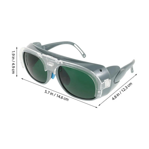 Heavy Duty Welding Safety Goggles With Interchangeable Lenses, Impact Resistant Protective Glasses For Hot Jobs, Built Different Eye Protection, showing clear wraparound frame and green lenses.