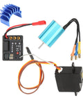 Smooth Operator Brushless Motor Esc Servo Combo With Upgraded Cooling System For Radio Control Cars shows brushless motor, ESC, and servo components.