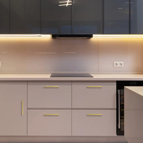 Solid Brushed Gold Square Cabinet Pulls Six Quarter Inches Center To Center 30 Pack Heavy Duty Drawer Handles For Kitchen Cabinets.