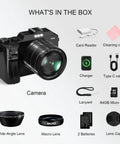 64MP 4K 5K Digital Camera Kit With WiFi For YouTube Vlogging Front And Rear Dual Cameras, includes accessories like 64GB micro card