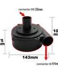 Heavy Duty Cyclone Dust Collector Filter Kit For Shop Vacuums connector part, black plastic, dimensions 143mm, 105mm, ideal for industrial use.