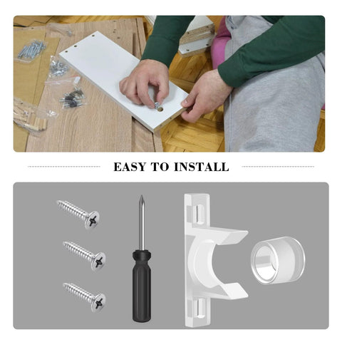 Person installing cabinet panel with 8 Sets False Front Cabinet Clips Replacement Kit For Kitchen Cabinet Doors And Drawers Includes Sink Clips.