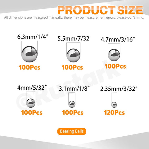 Top Shelf Stainless Steel Bearing Balls Assortment Kit 620 Pieces 6 Sizes For Bicycles And Heavy Machinery sizes chart
