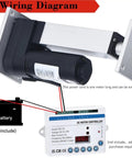 Wiring diagram for Heavy Duty 800N Electric Linear Actuator DC 12V with motor and battery connections for lifting applications.