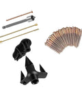 Floor Squeak Fix Kit With 5 Tools And 50 Notch Screws For Squeaky Hardwood Floors Under Carpet shown with tools and screws.