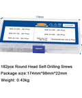 182Pcs Cross Flat Head Self Drilling Tapping Screws Kit M4.2 Washer Bolts 410 Stainless Steel in labeled case