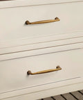 Top Notch Antique Brass Cabinet Pulls 10 Pack Featuring 5 Inch Center Hole Spacing on white dresser drawers.